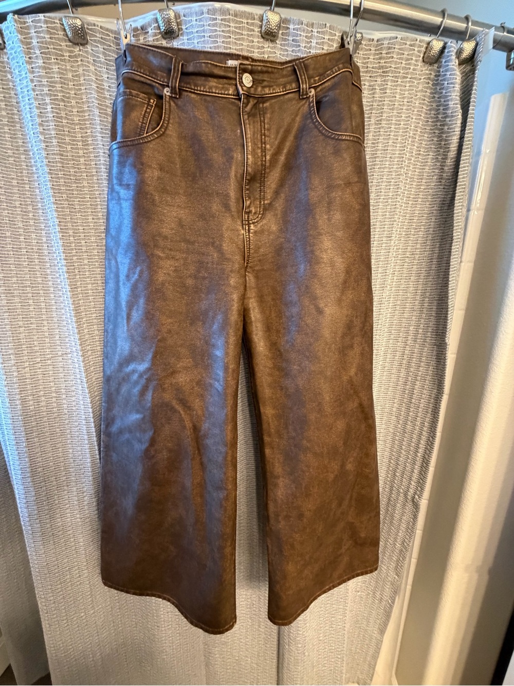 Free People Vintage Brown Wide Leg Faux Leather Pants - Sz 33